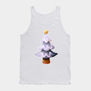 Black and White Christmas Tree with a Gold star - Watercolor Painting / Illustration Tank Top